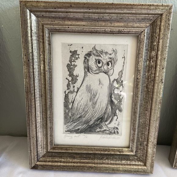 Other - 1970 William Kolliker "Going Out"‎ Limited Ed Matted Framed Etching Owls 100/6